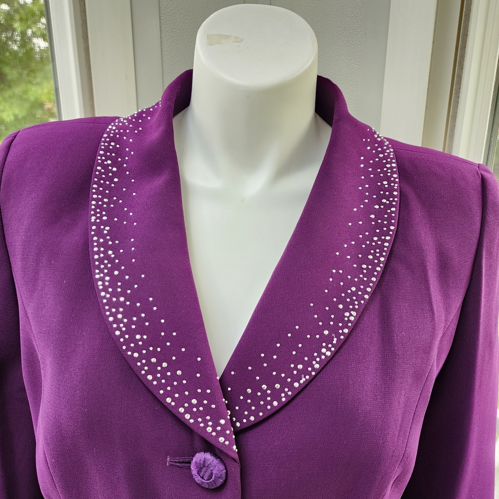 EY Signature Plum Peplum Sequience Studded Blazer & Long Skirt Suit Set - Picture 5 of 16